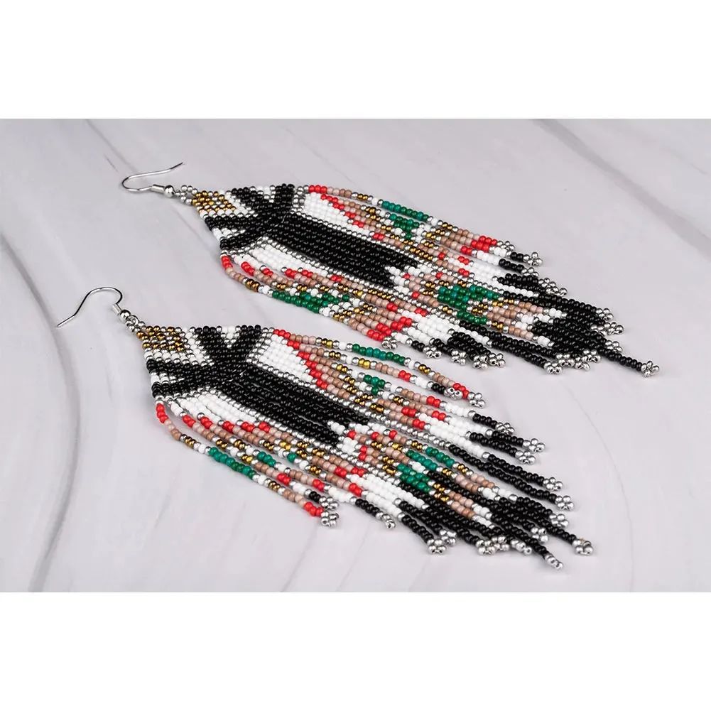 Kaseakia Flag Long Beaded Tassel Dangle Earrings