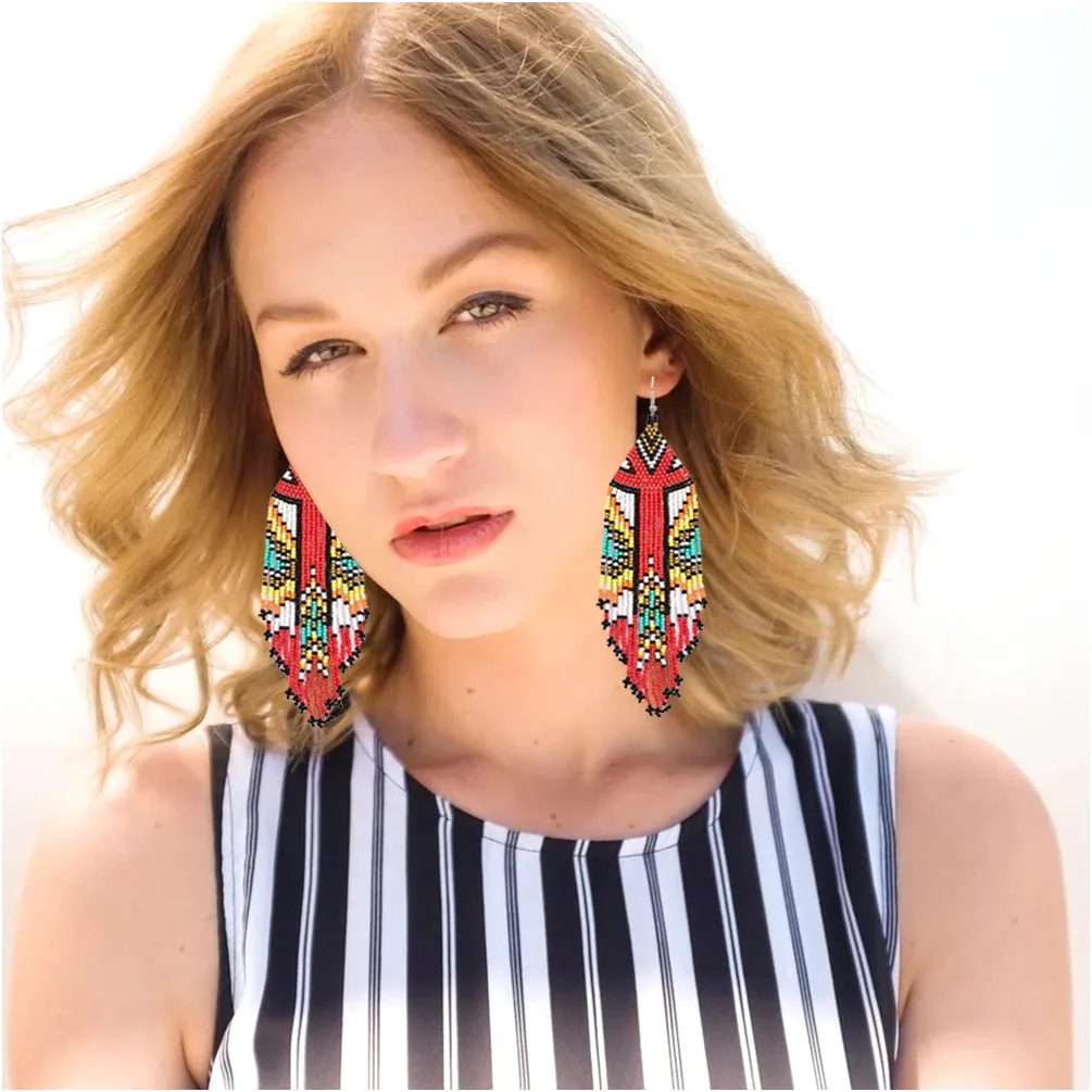 Kaseakia Flag Long Beaded Tassel Dangle Earrings