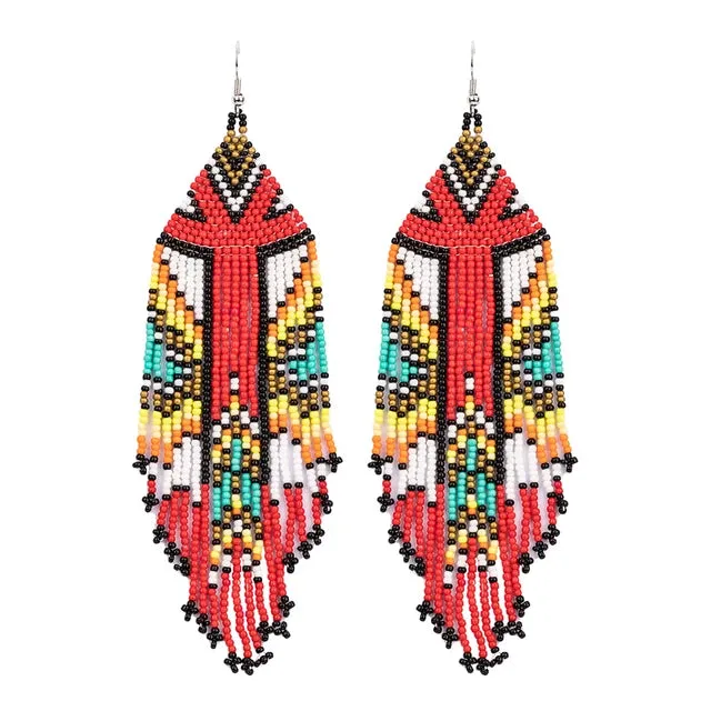 Kaseakia Flag Long Beaded Tassel Dangle Earrings