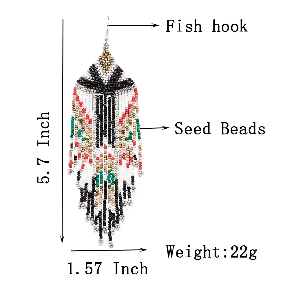 Kaseakia Flag Long Beaded Tassel Dangle Earrings