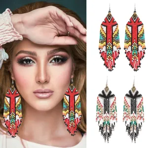 Kaseakia Flag Long Beaded Tassel Dangle Earrings