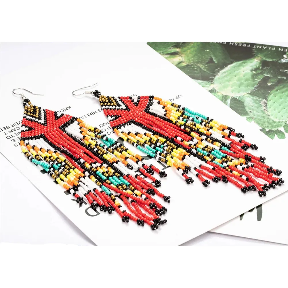 Kaseakia Flag Long Beaded Tassel Dangle Earrings