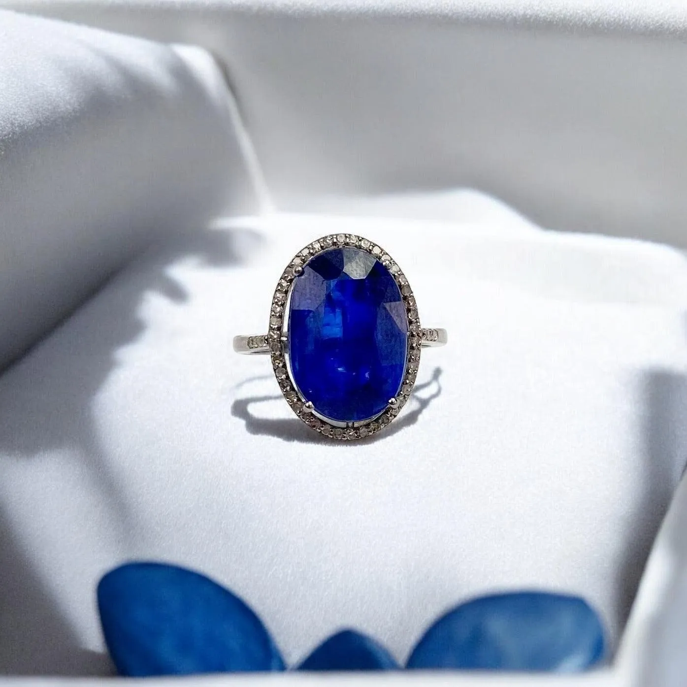 Kyanite & Diamond Ring in Oxidized Silver (Size 7)