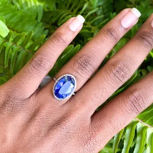 Kyanite & Diamond Ring in Oxidized Silver (Size 7)