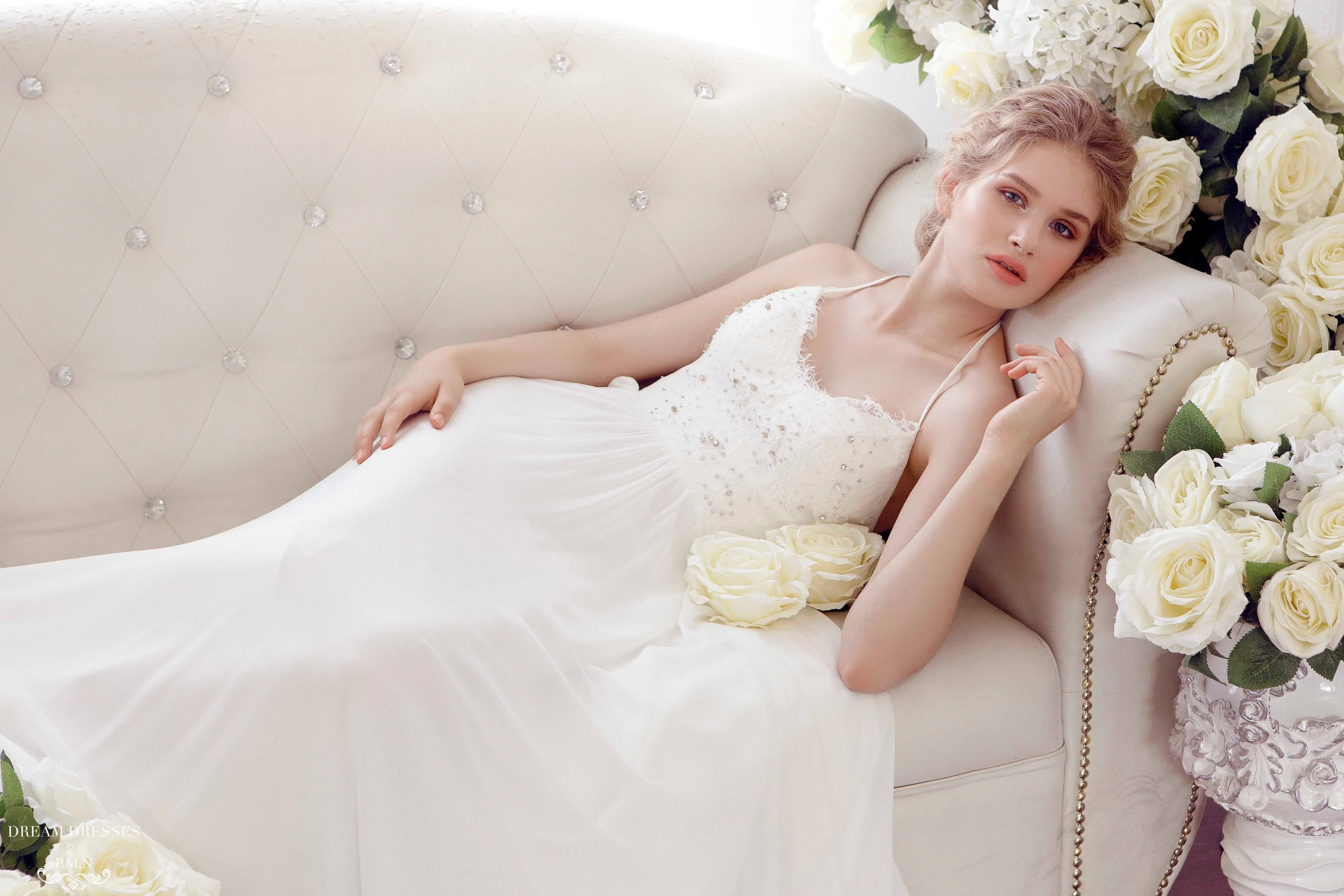 Lace and Chiffon Bohemian Wedding Dress (#Calida)