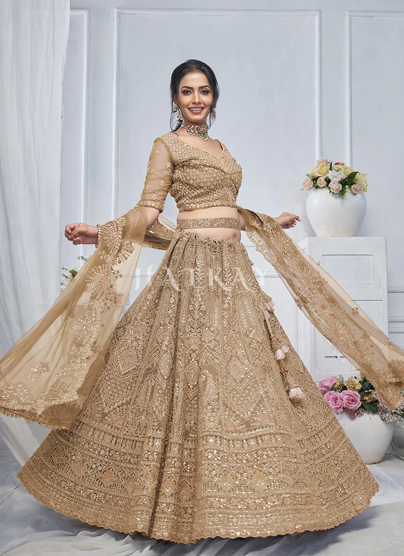 Light Brown Multi Embroidery Bridal Lehenga Choli