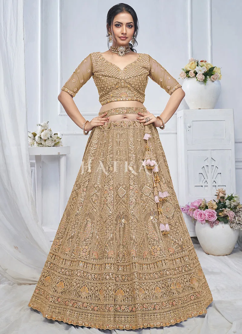 Light Brown Multi Embroidery Bridal Lehenga Choli