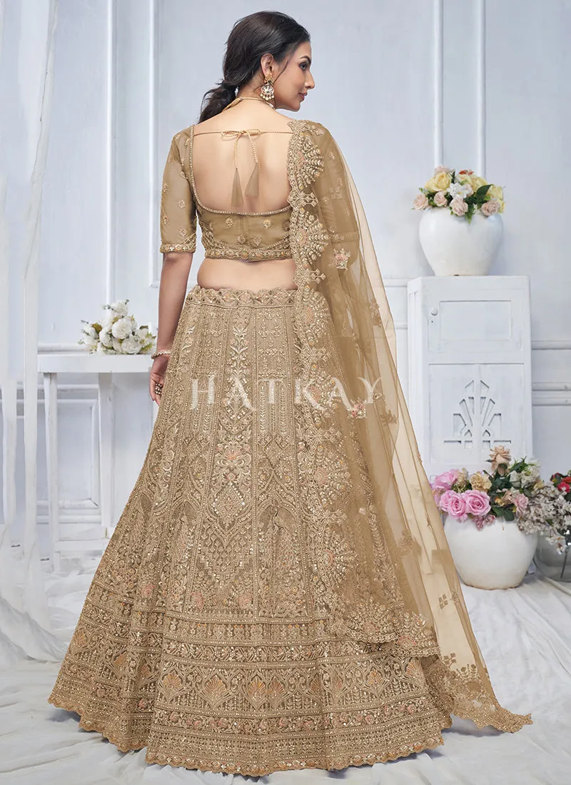 Light Brown Multi Embroidery Bridal Lehenga Choli