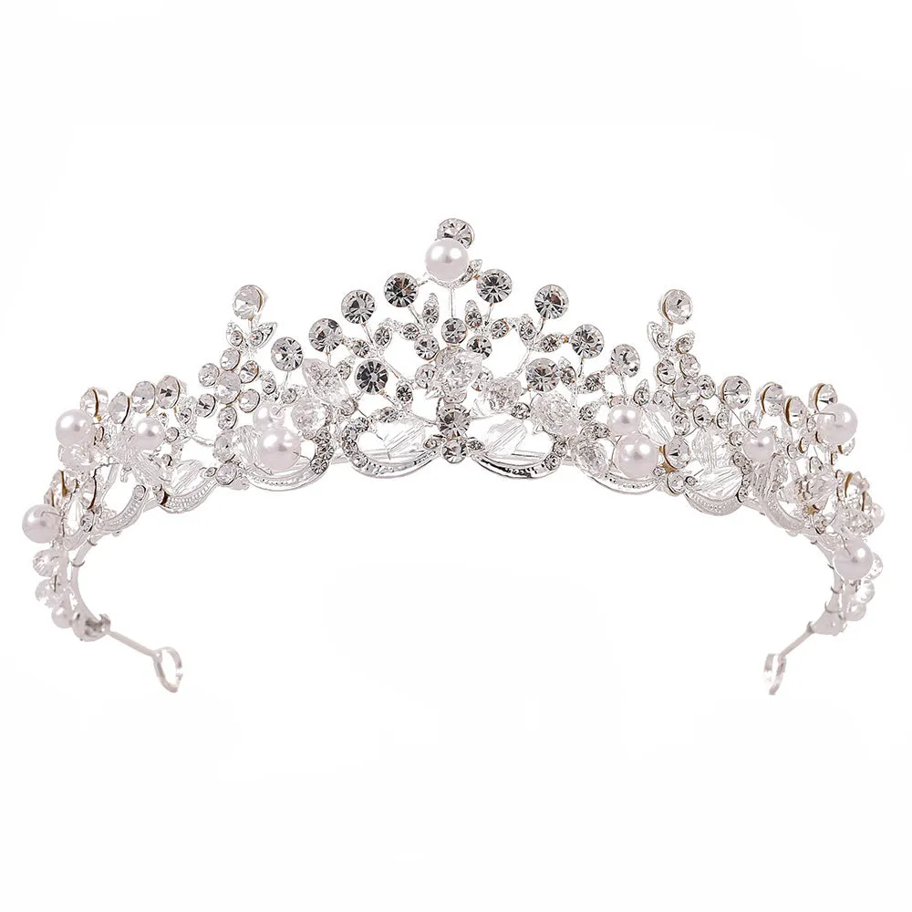 Luxury Accessories Princess  Crown Headband Bridal Tiara Pearl Necklace Three-Piece Set