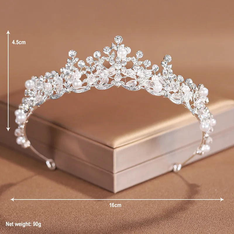 Luxury Accessories Princess  Crown Headband Bridal Tiara Pearl Necklace Three-Piece Set