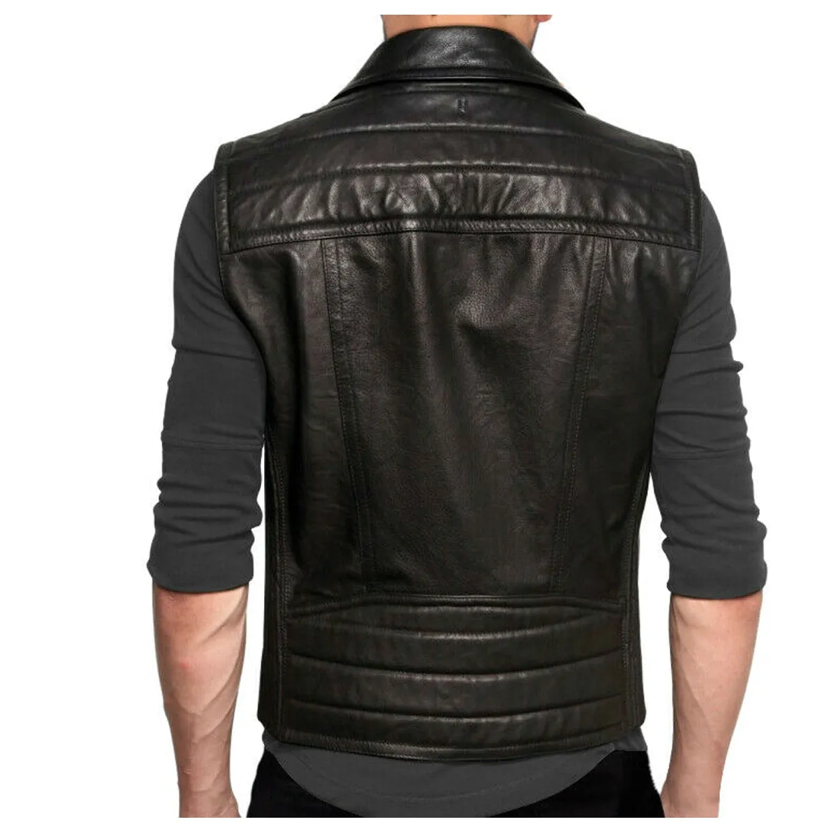 Men Motorcycle Black Leather Vest