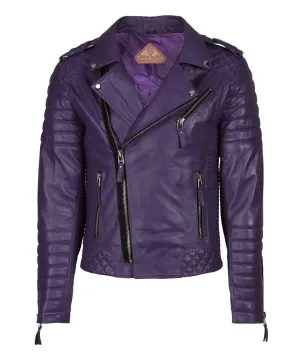 Men Motorcycle Leather Jacket Purple