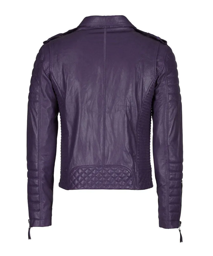 Men Motorcycle Leather Jacket Purple