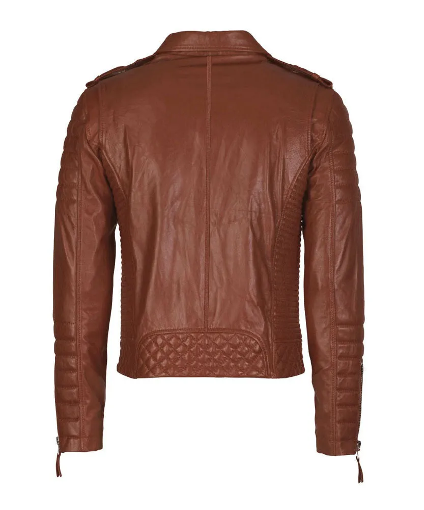 Men Motorcycle Leather Jacket Tan