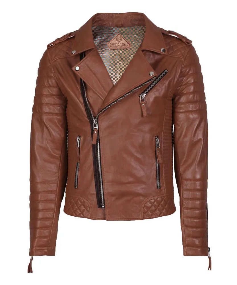Men Motorcycle Leather Jacket Tan