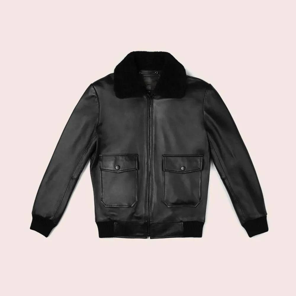 Men's G-1 Black Shearling Flight Bomber Jacket