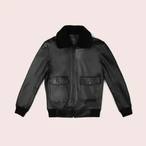 Men's G-1 Black Shearling Flight Bomber Jacket