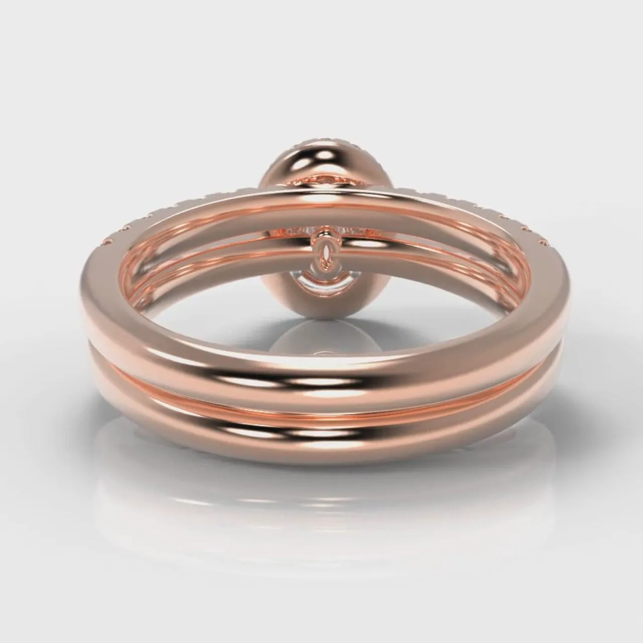 Micropavé Oval Diamond Halo Bridal Set - Rose Gold