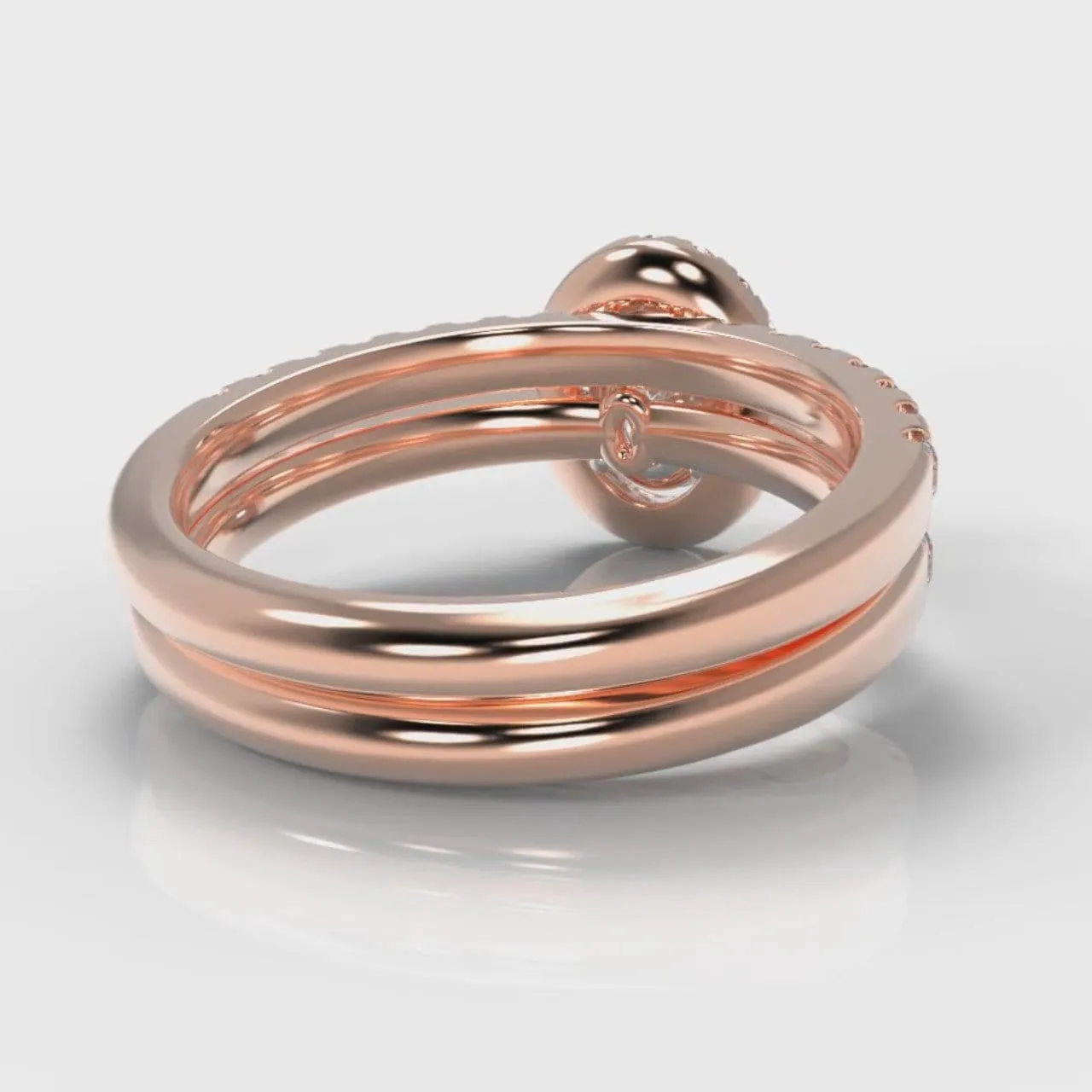 Micropavé Oval Diamond Halo Bridal Set - Rose Gold