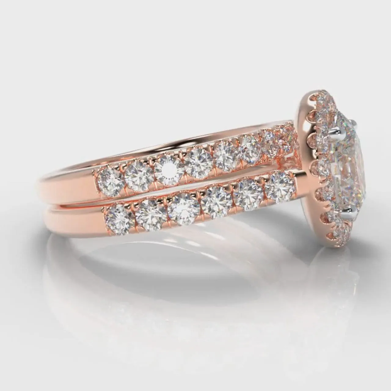 Micropavé Oval Diamond Halo Bridal Set - Rose Gold