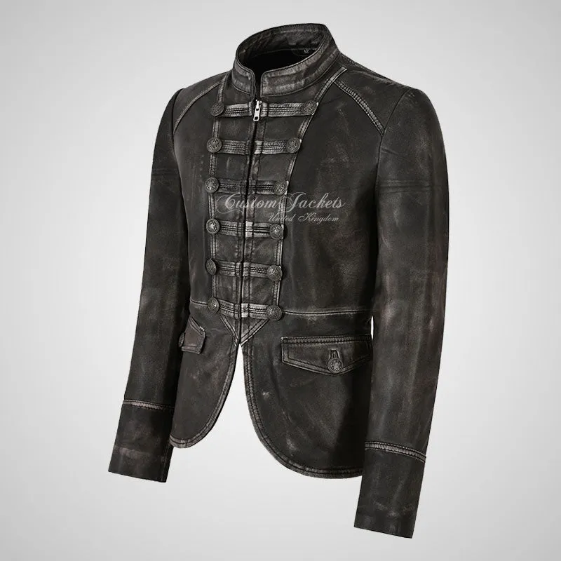 MILITARY Style Ladies Short Studded Leather Jacket Vintage Waxed Leather
