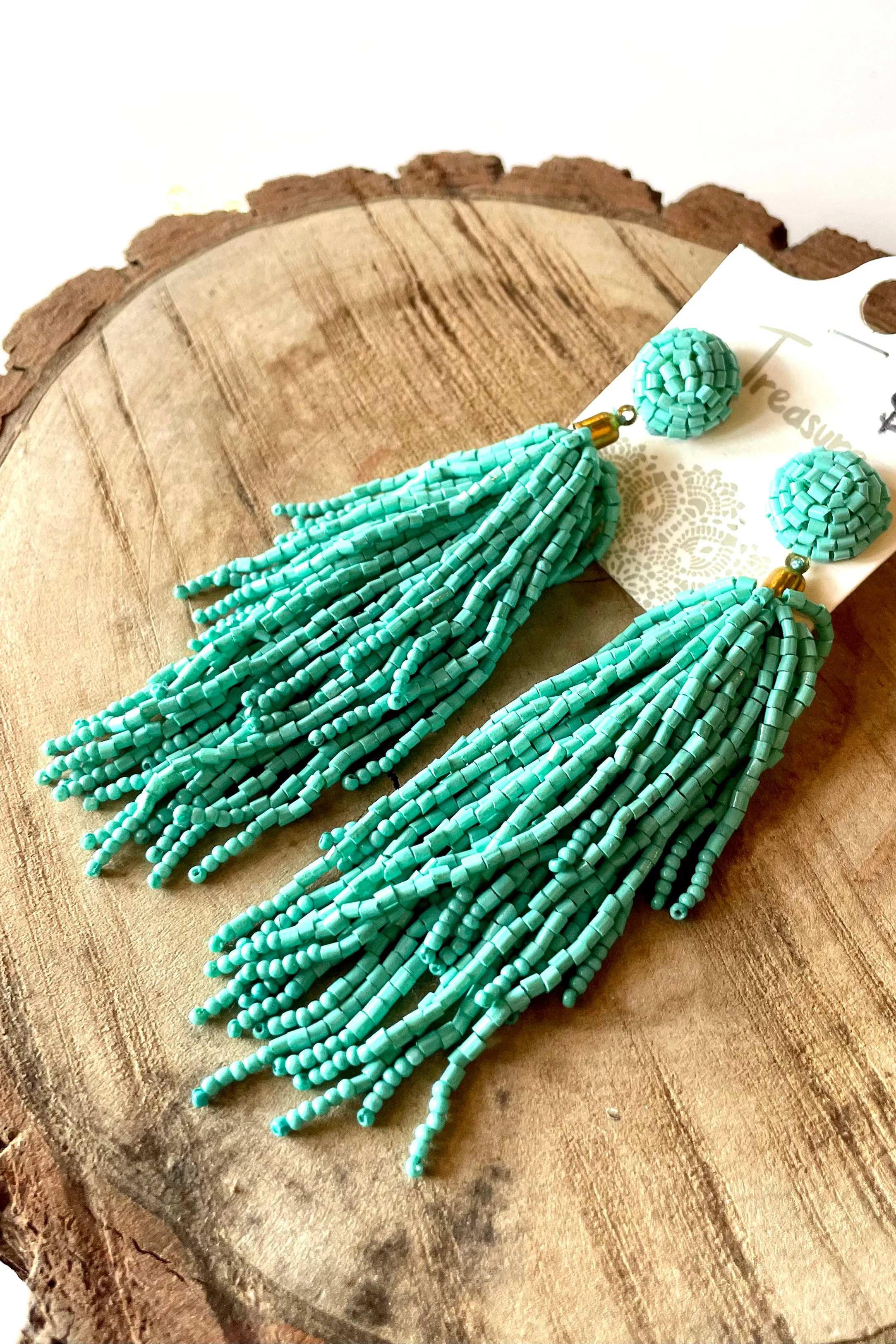 Montana Beaded Tassel Earrings- Turquoise