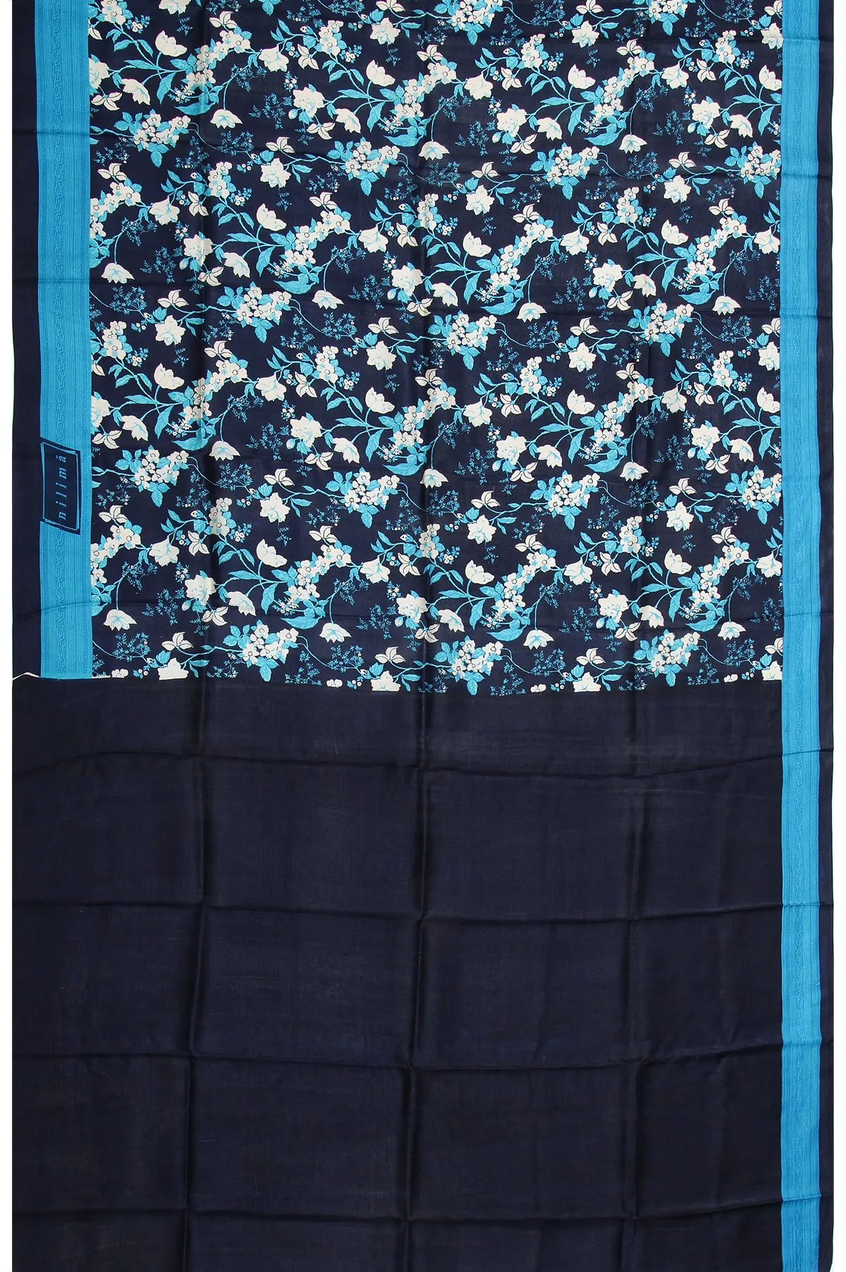 Navy Blue Pure Silk Saree with Diamond Butta and Floral Creeper