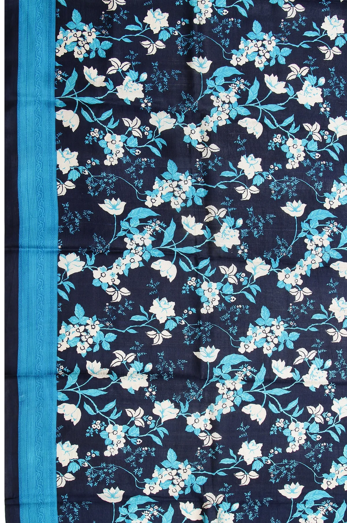 Navy Blue Pure Silk Saree with Diamond Butta and Floral Creeper