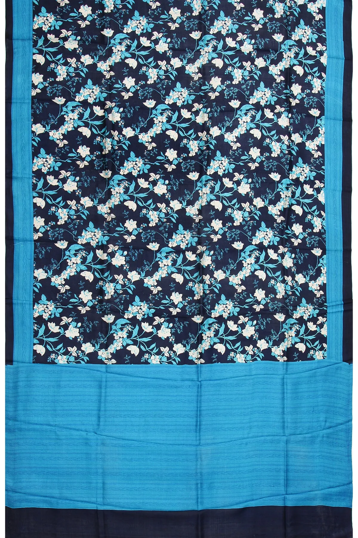 Navy Blue Pure Silk Saree with Diamond Butta and Floral Creeper