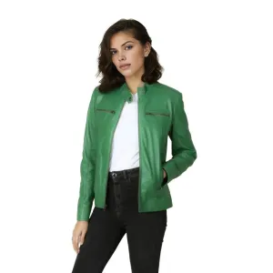 Olivia Women's Real Leather Biker Jacket Green