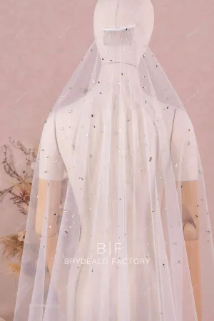 One Tier Chapel Length Rhinestone Tulle Wedding Veil