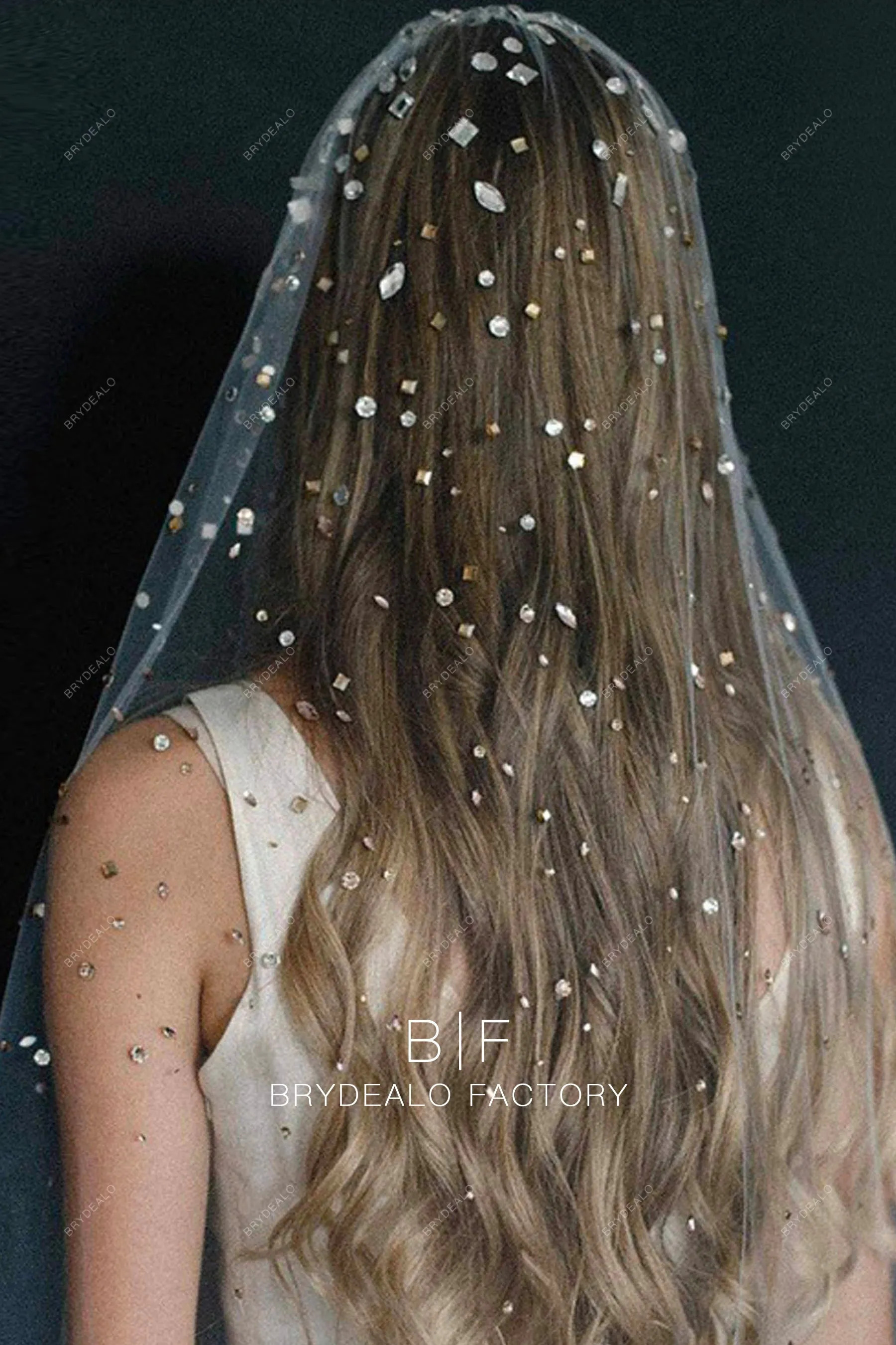 One Tier Chapel Length Rhinestone Tulle Wedding Veil