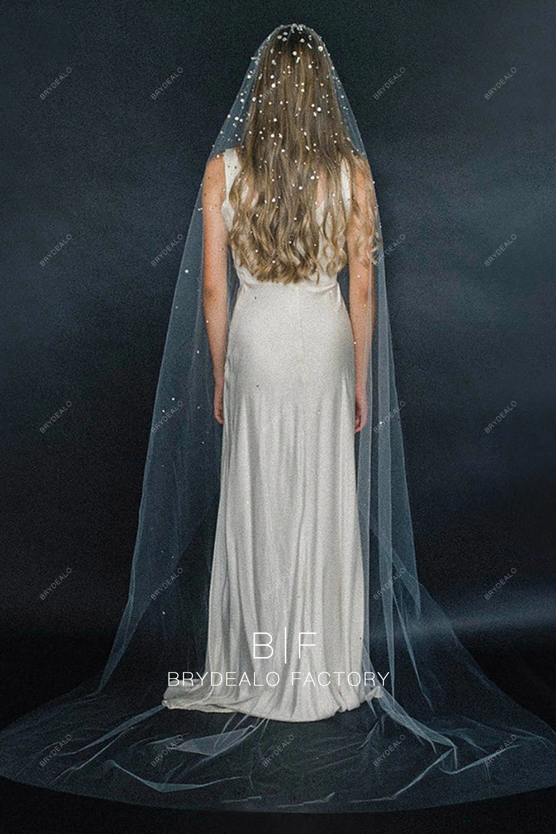 One Tier Chapel Length Rhinestone Tulle Wedding Veil