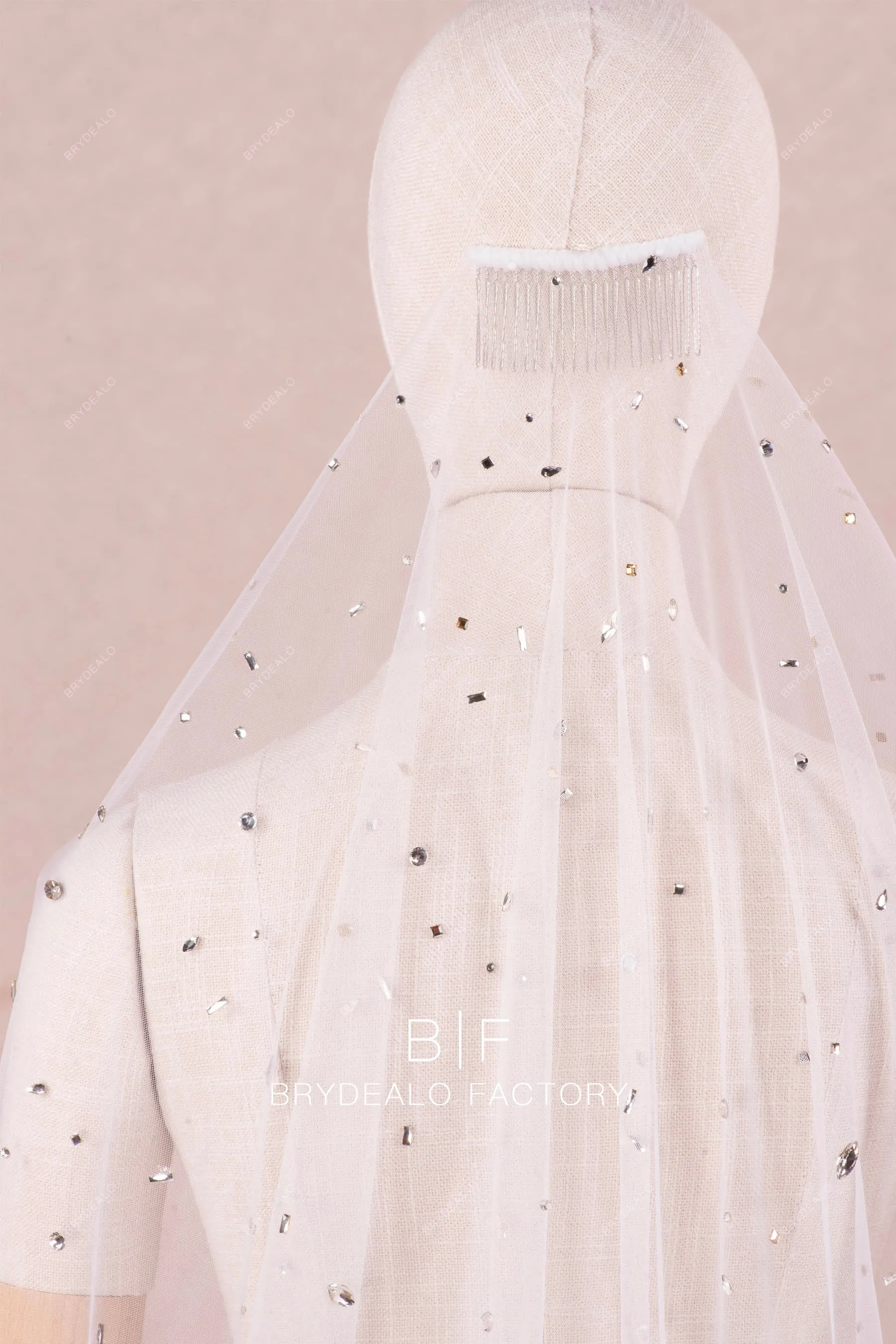 One Tier Chapel Length Rhinestone Tulle Wedding Veil
