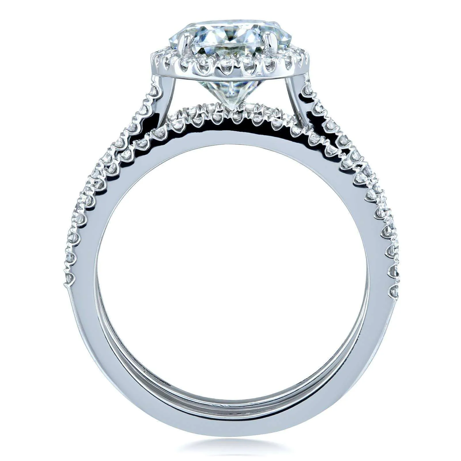 Oval Moissanite and Diamond Halo 3-Piece Bridal Rings Set 2 1/2 CTW 14k White Gold