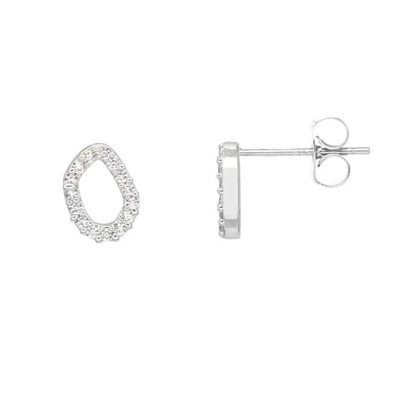 Pave Set Organic Circle Stud Earrings