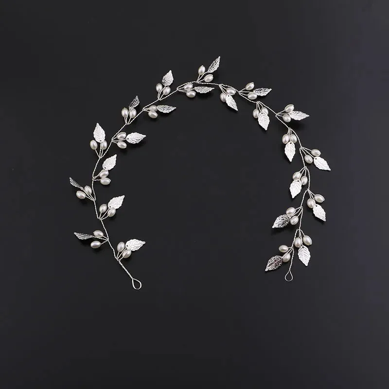Pearl Flower Leaf Headband Crown – Elegant Bridal Wedding Hairpiece