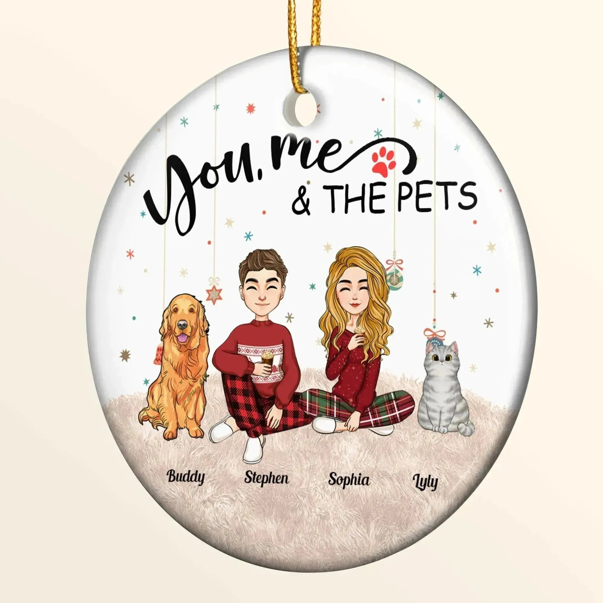 Personalized Ceramic Ornament - You, Me & The Pets