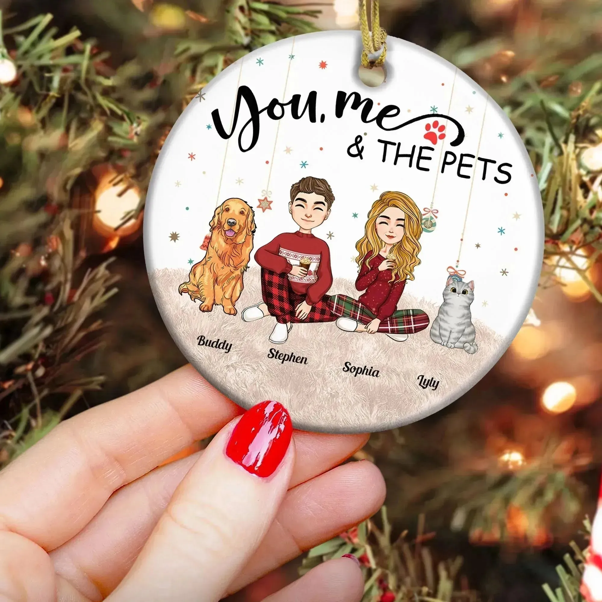 Personalized Ceramic Ornament - You, Me & The Pets