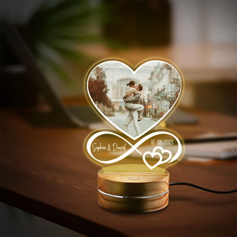 Personalized Couple Night Light Heart Design With Custom Photo