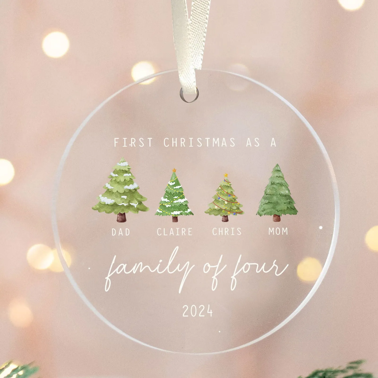 Personalized Family Ornament with Christmas tree, Custom Xmas Tree Ornament AV03-15