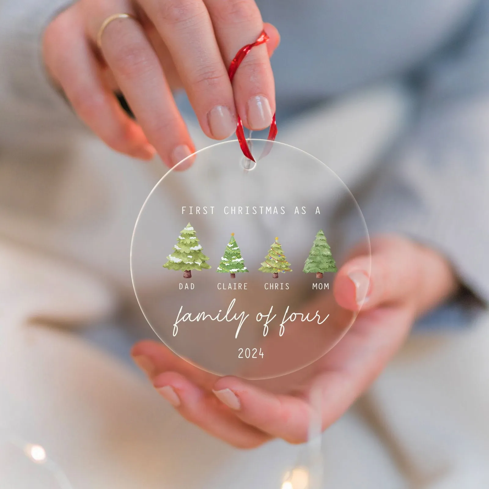 Personalized Family Ornament with Christmas tree, Custom Xmas Tree Ornament AV03-15