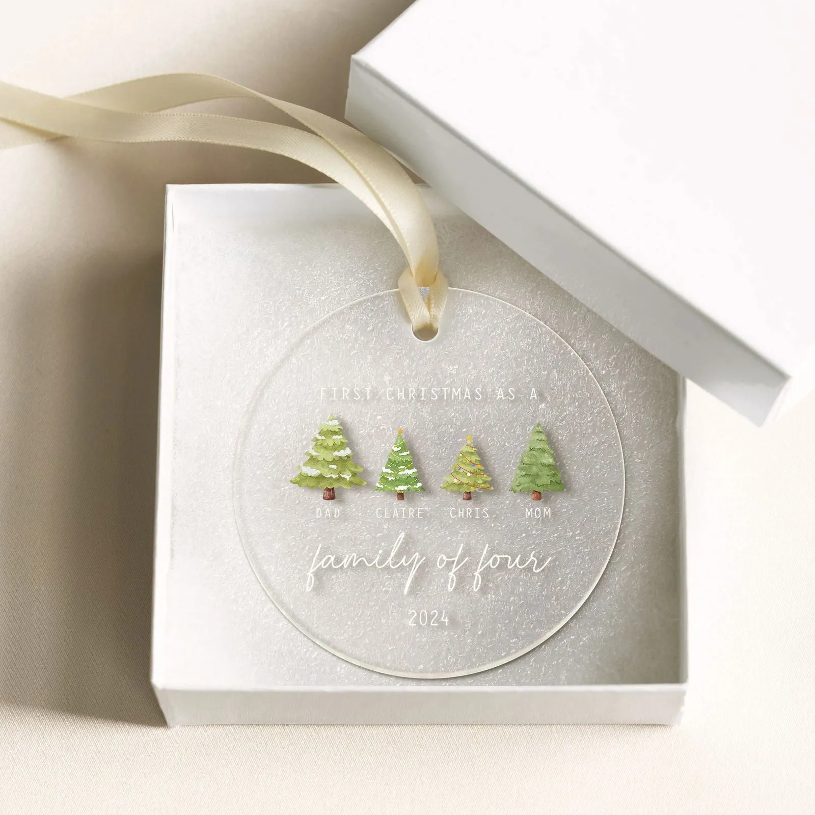 Personalized Family Ornament with Christmas tree, Custom Xmas Tree Ornament AV03-15
