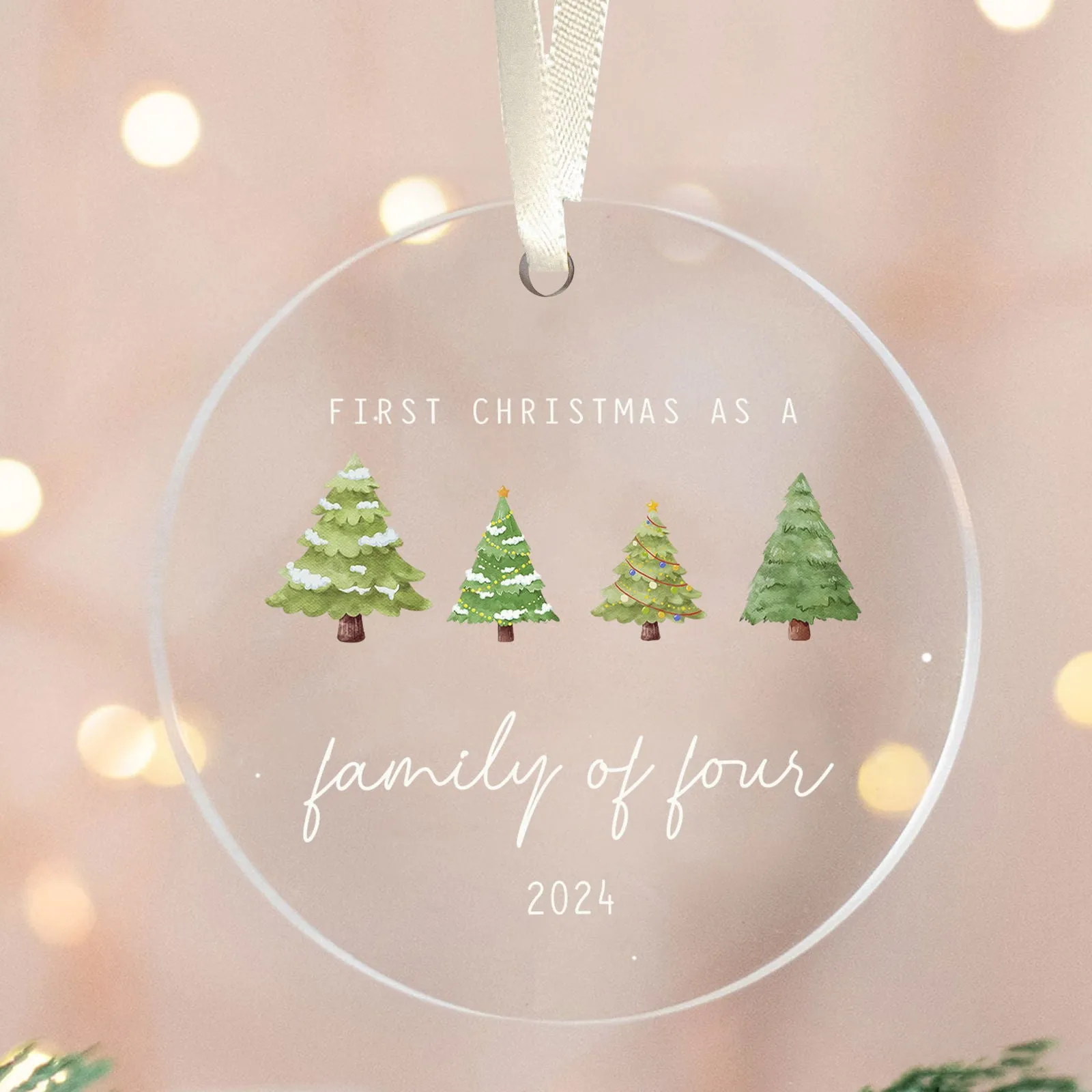 Personalized Family Ornament with Christmas tree, Custom Xmas Tree Ornament AV03-15