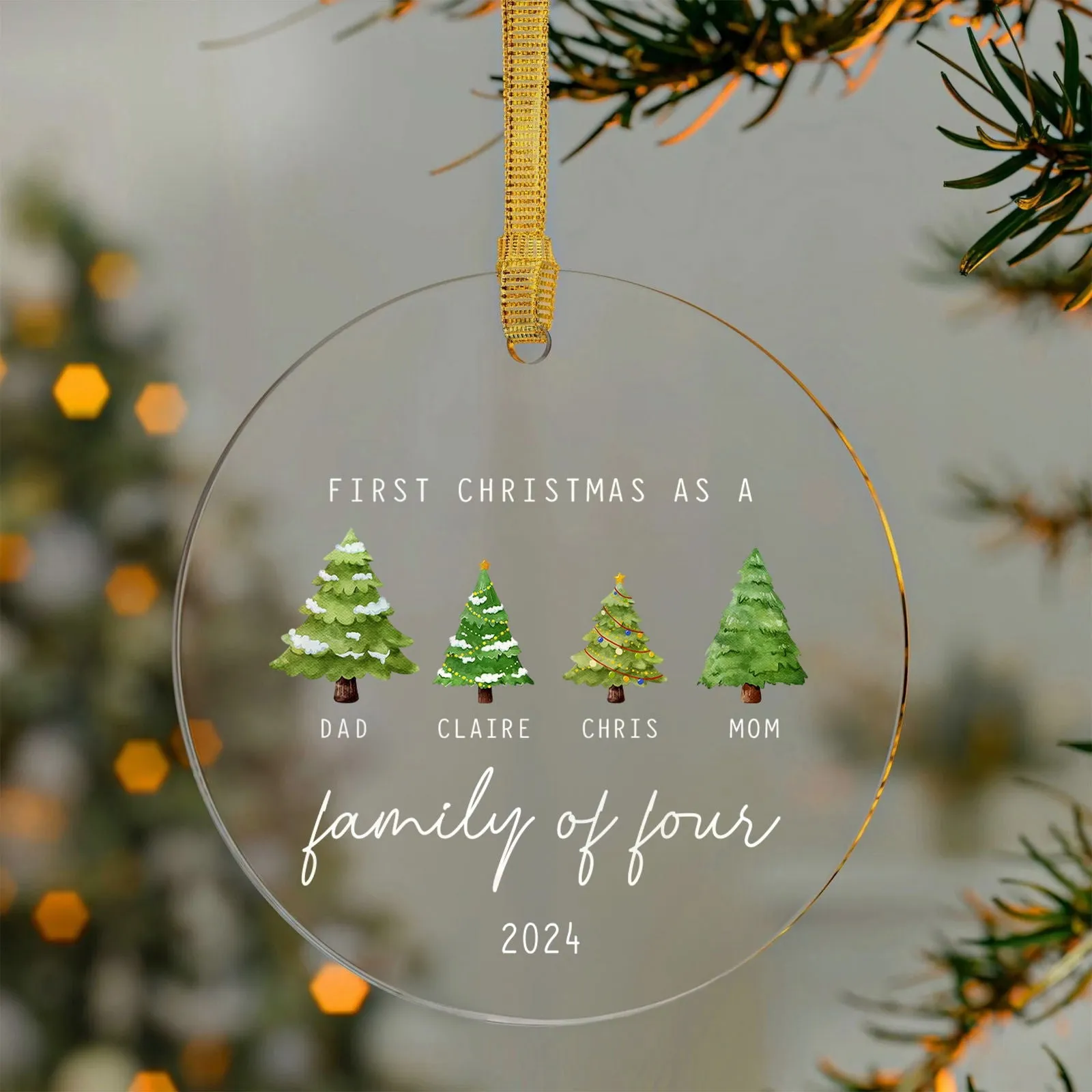 Personalized Family Ornament with Christmas tree, Custom Xmas Tree Ornament AV03-15