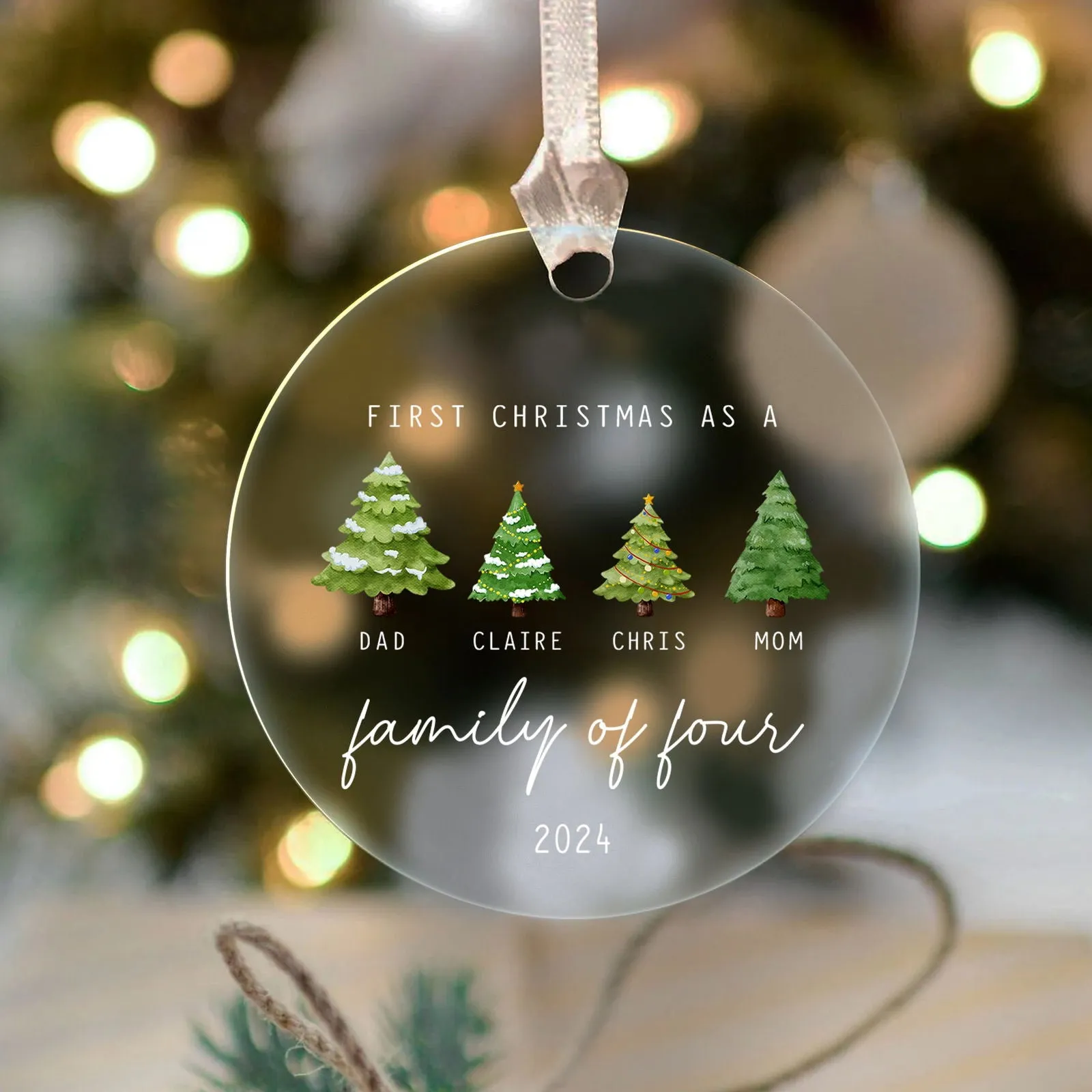 Personalized Family Ornament with Christmas tree, Custom Xmas Tree Ornament AV03-15