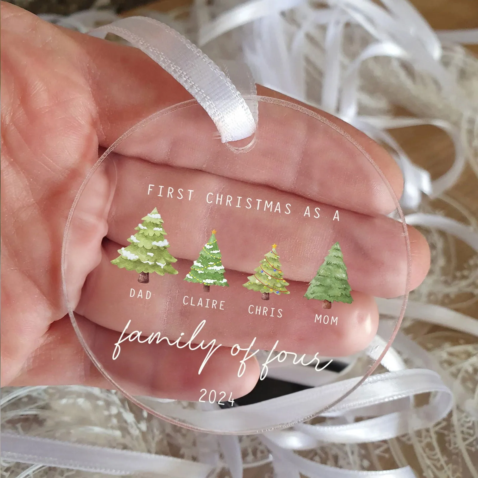 Personalized Family Ornament with Christmas tree, Custom Xmas Tree Ornament AV03-15