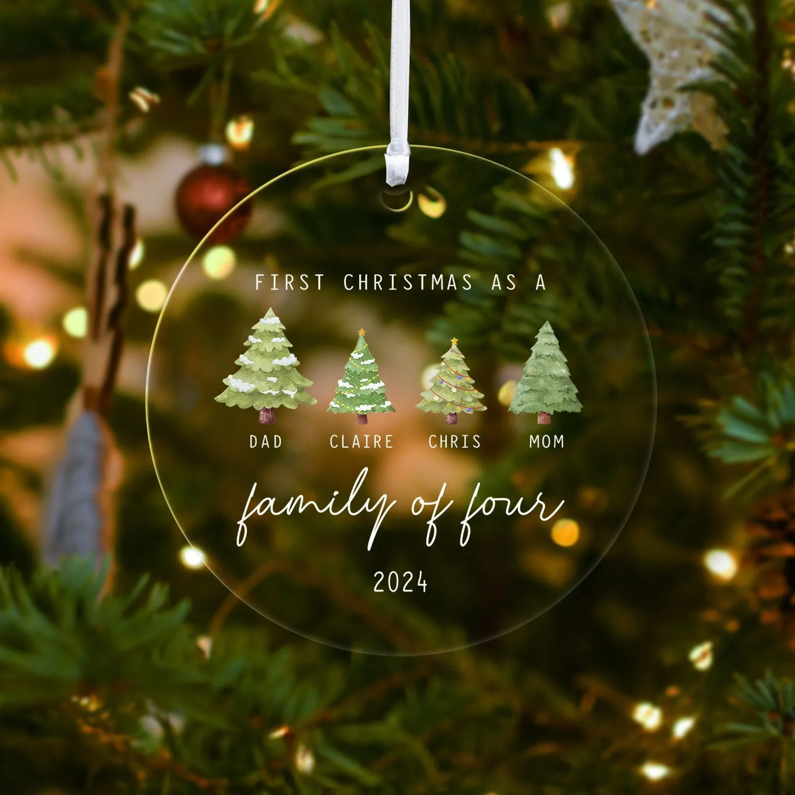 Personalized Family Ornament with Christmas tree, Custom Xmas Tree Ornament AV03-15