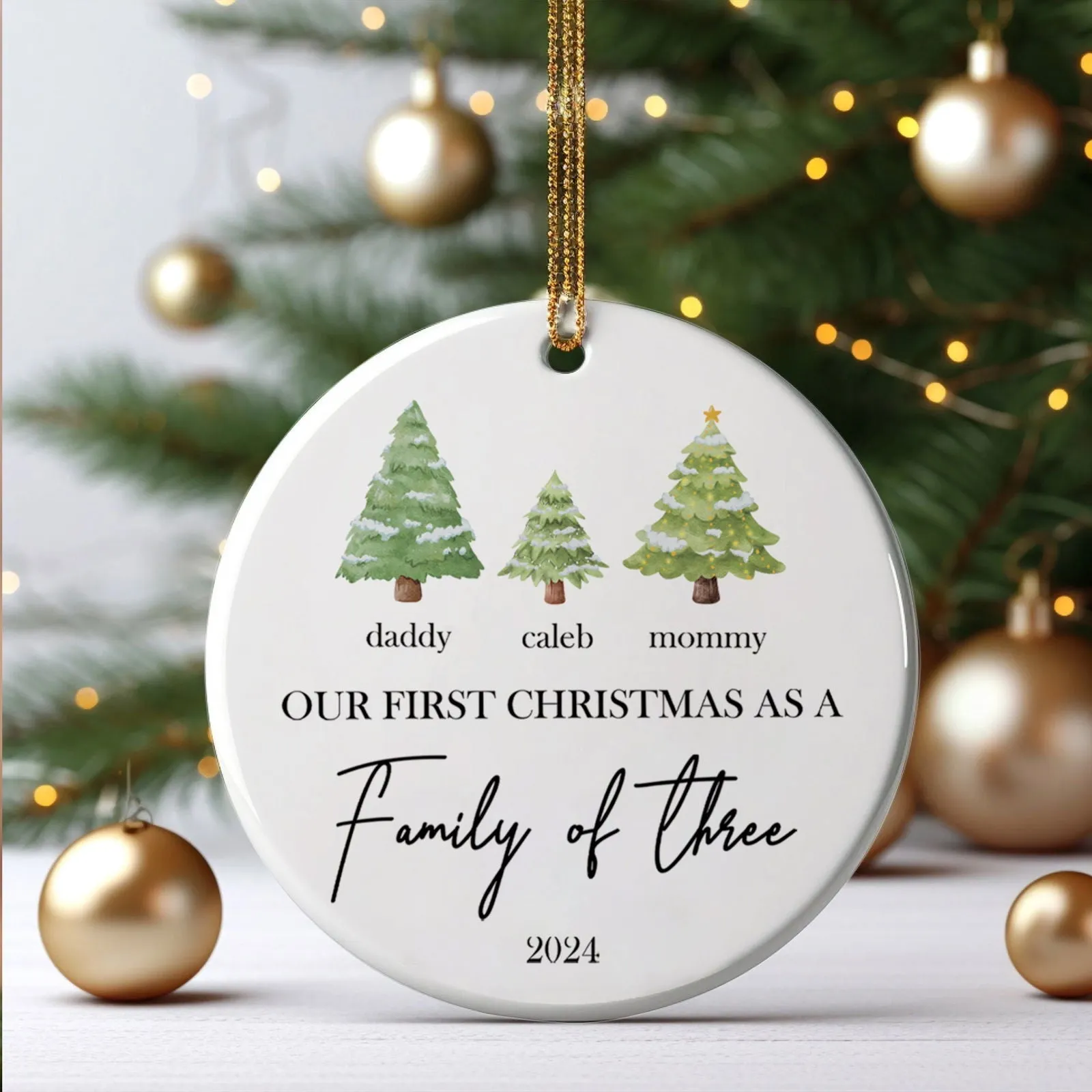 Personalized Family Ornament with Christmas tree, Custom Xmas Tree Ornament CX01-22