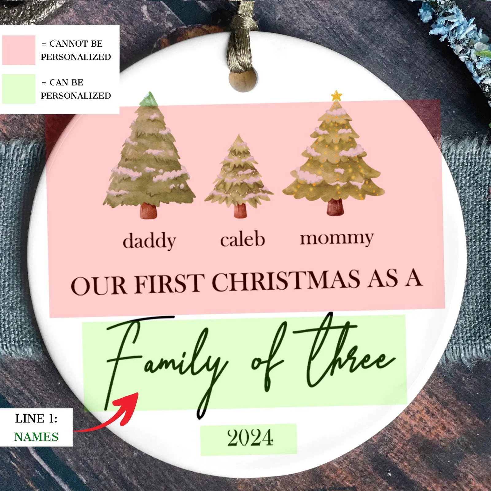 Personalized Family Ornament with Christmas tree, Custom Xmas Tree Ornament CX01-22